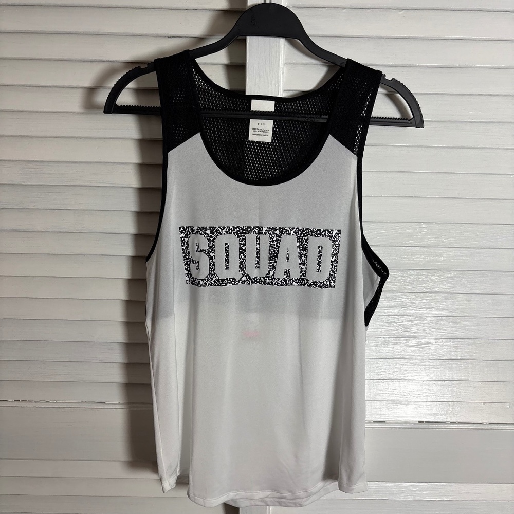 PINK by Victorias Secret Women’s SZ S Muscle Tank Top White w/Black Mesh Back